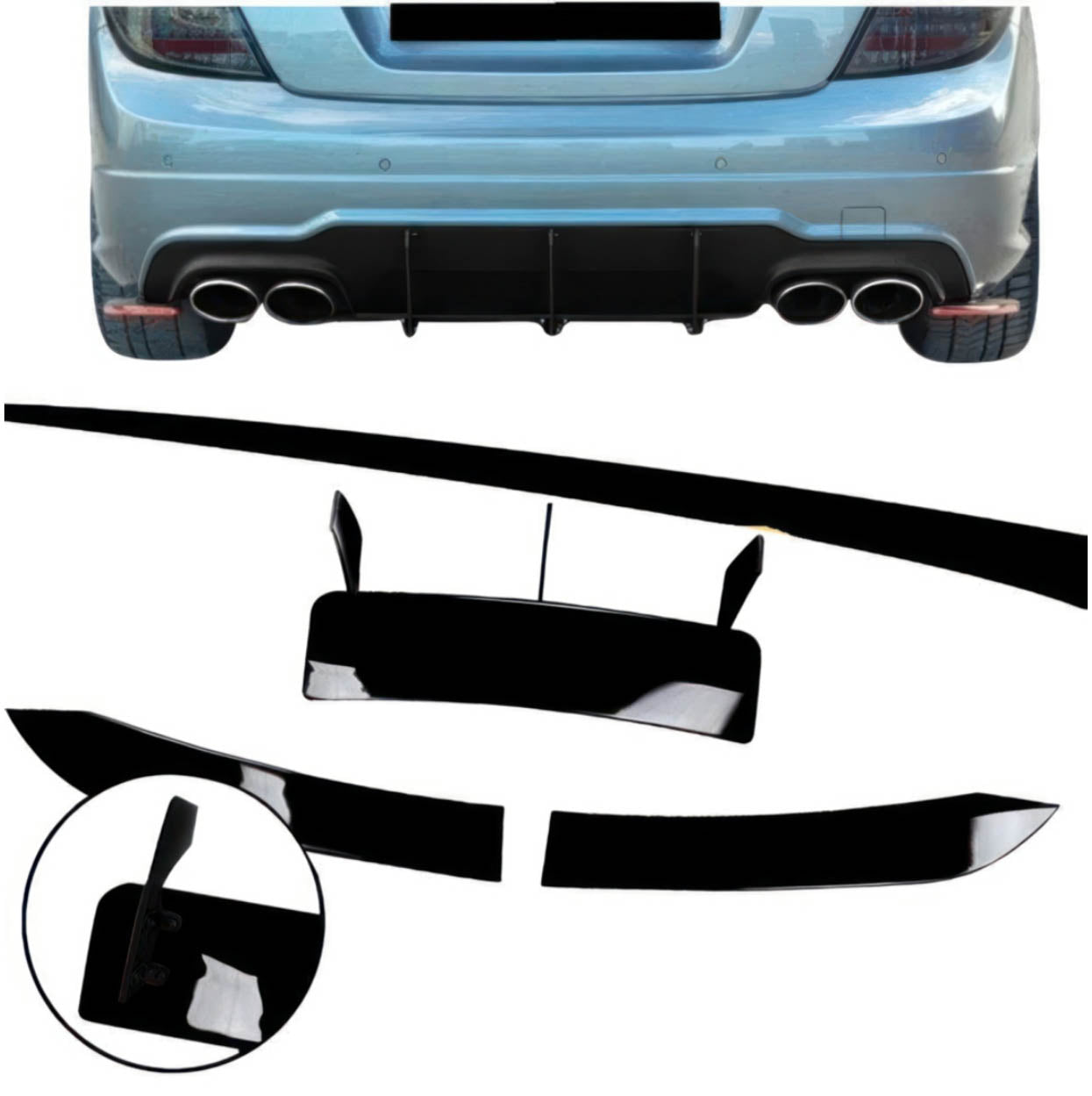 Shark Fin Rear Diffuser - 2007-2011 Mercedes Benz C-Class W204 Sedan