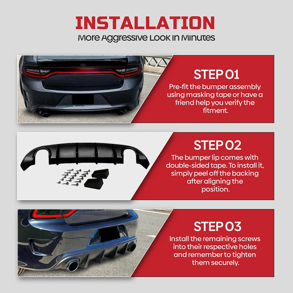 SRT Style Rear Diffuser - 2011-2021 Dodge Charger 7th Gen SRT8 / RedEye ...