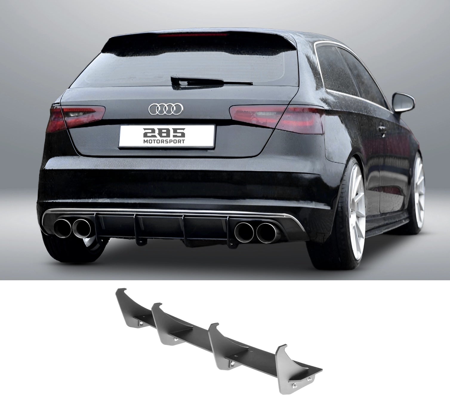 Shark Fin Rear Diffuser - 2015-2020 Audi A3 / A3 S-Line 8V Hatchback