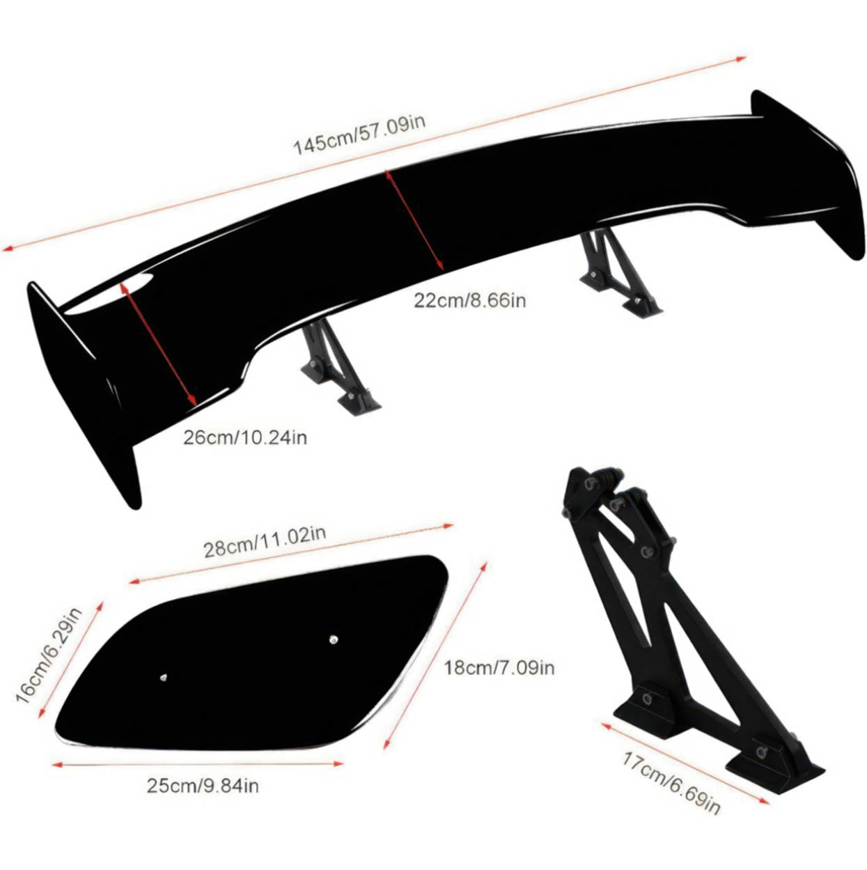 Universal GT Style Wing Spoiler 57'' | GT Style Rear Wing | Gloss Black